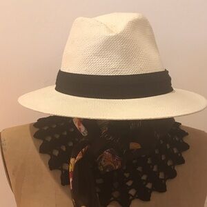 Classic White Fedora Hat with Black Band